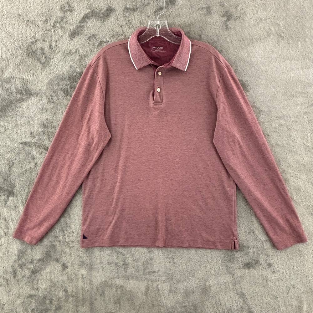 UNTUCKit Beaux Long Sleeve Polo Shirt Mens L Maroon Contrast Collar‎ Pima Cotton